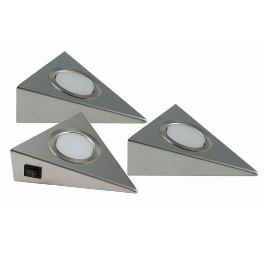 Lot de 3 spots LED pour armoire GENUA, 3x2W, 120°, 3000K, 270lm, IP20, non dimmable, acier inoxydable HEITRONIC